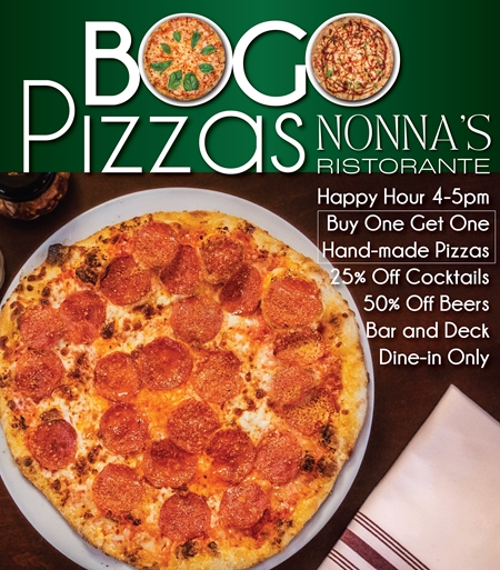 BOGO Pizzas, 50% off beers, 25% off cocktails ~ Happy Hour at Nonna's Ristorante